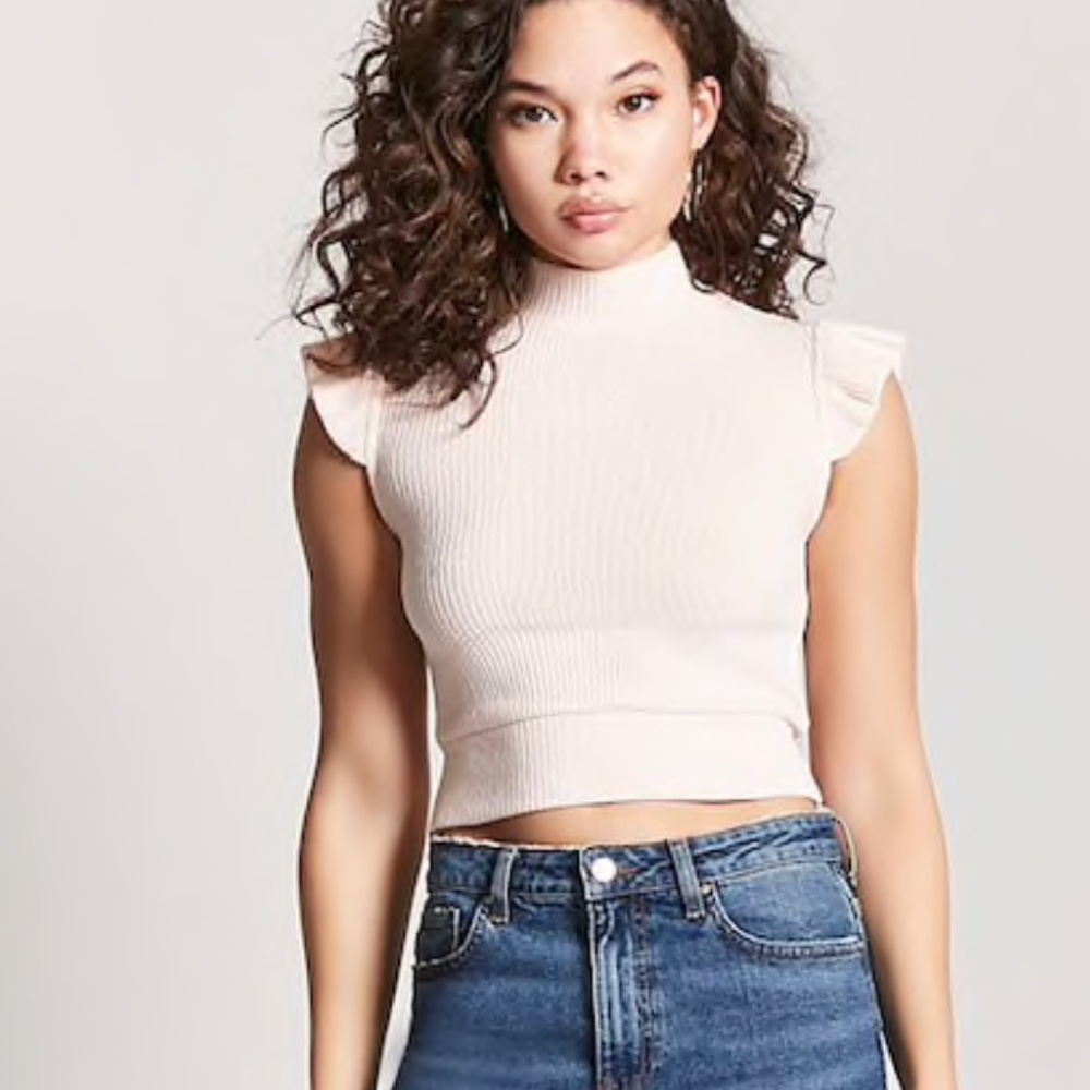 Ruffle sleeve mock neck top